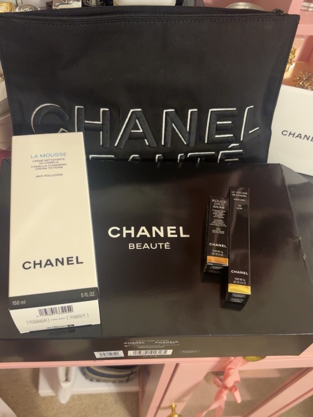 CHANEL Beauté Black Cosmetic Set with White Accents